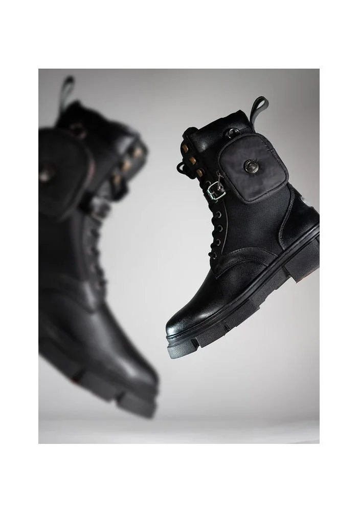 Bacca Bucci Black Assassin Brushed Leather Combat Boots with Chunky Rubber Sole for Men | Best Price UAE